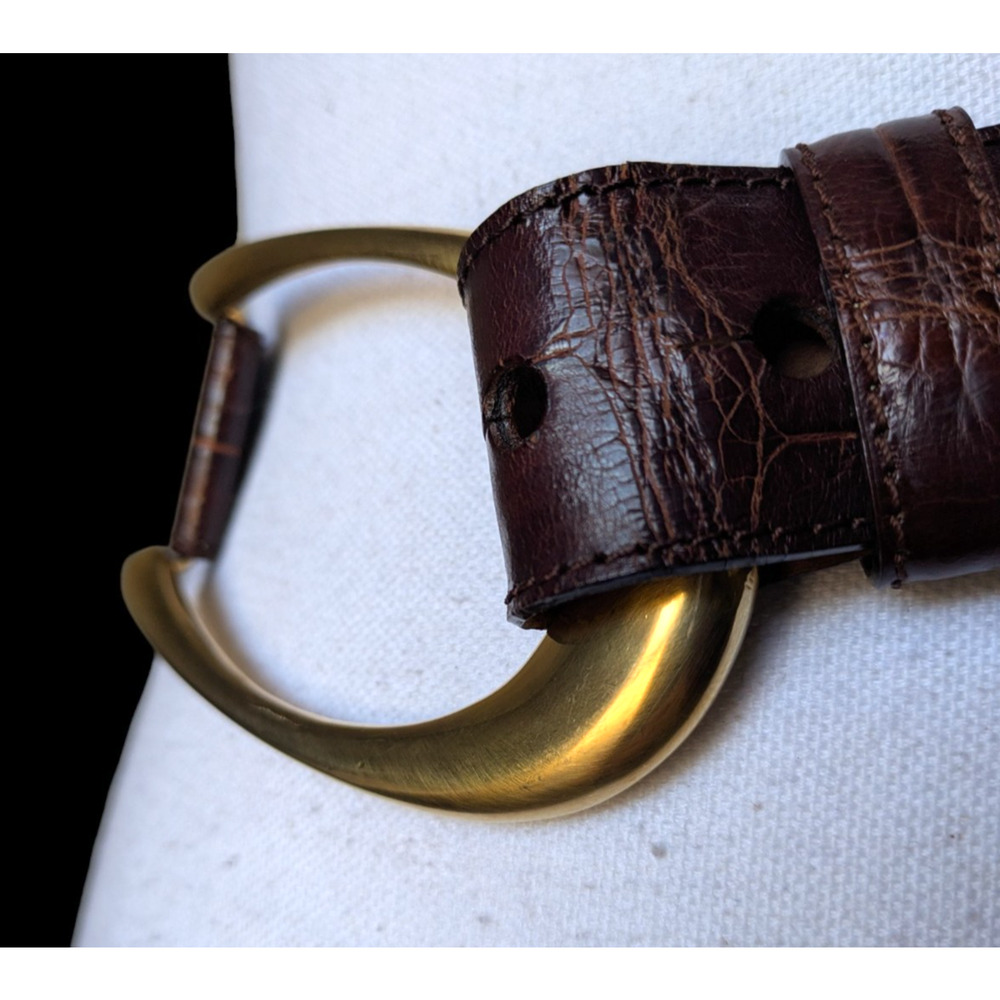 Vintage Donna Karan Geniune Alligator Brown Canvas Waist Belt Petite Small Italy - Picture 6 of 13